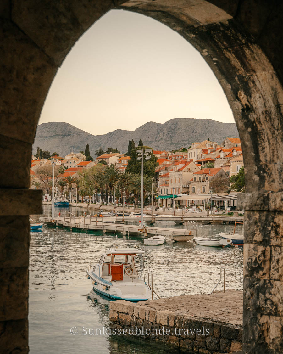 Beautiful View Over Cavtat Bay Framed by an Archway